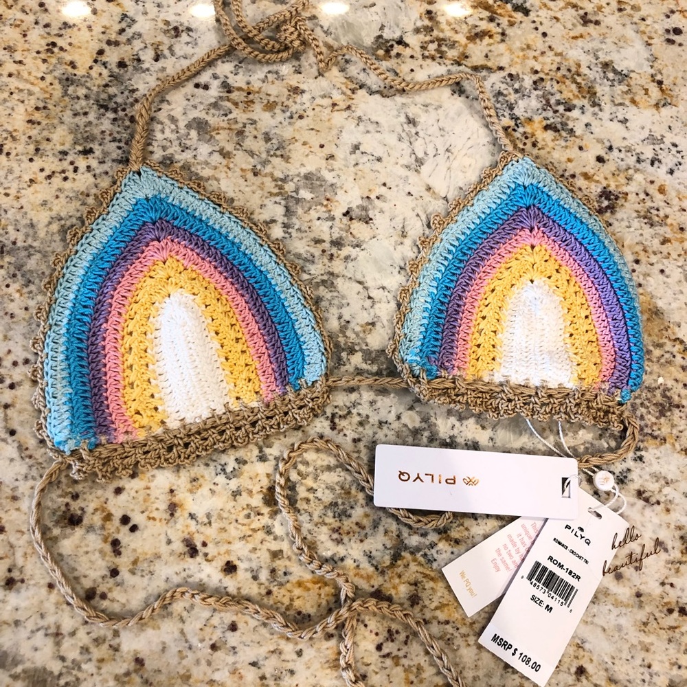 PILYQ Rainbow Crochet Swim Top